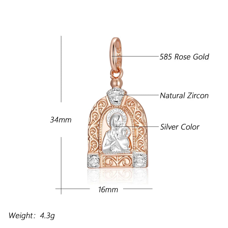 Luxury Virgin Mary Rose Gold Silver Color Pendant Necklace for Women Men 585 Rose Gold Color Natural Zircon Jesus Charm Daily Fine Jewelry Gifts