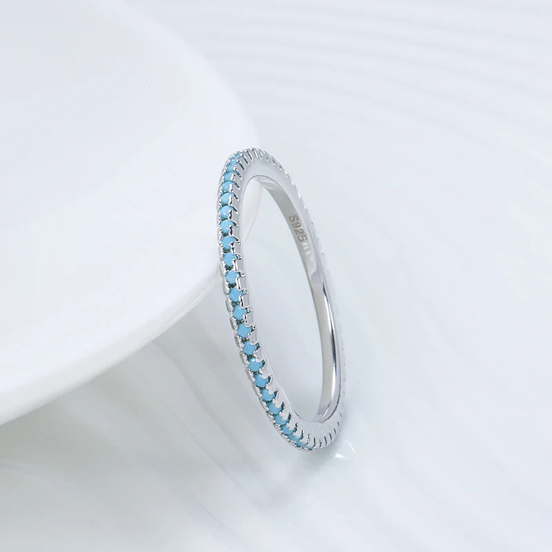 Tibetan Silver Classic Exquisite Circle Turquoise Charm Stackable Finger Ring for Women Trendy Fine Jewelry
