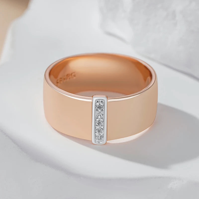 Daily Natural Zircon 10Mm Width Rings for Women 585 Rose Gold Silver Color Mix Setting Design Daily Bride Wedding Jewelry