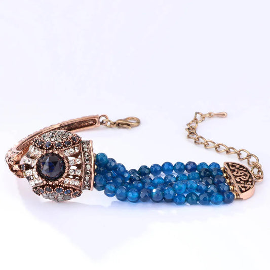 Turkish Natural Stone Vintage Crystal Antique Bracelets for Women Gold Color Turkish Jewelry