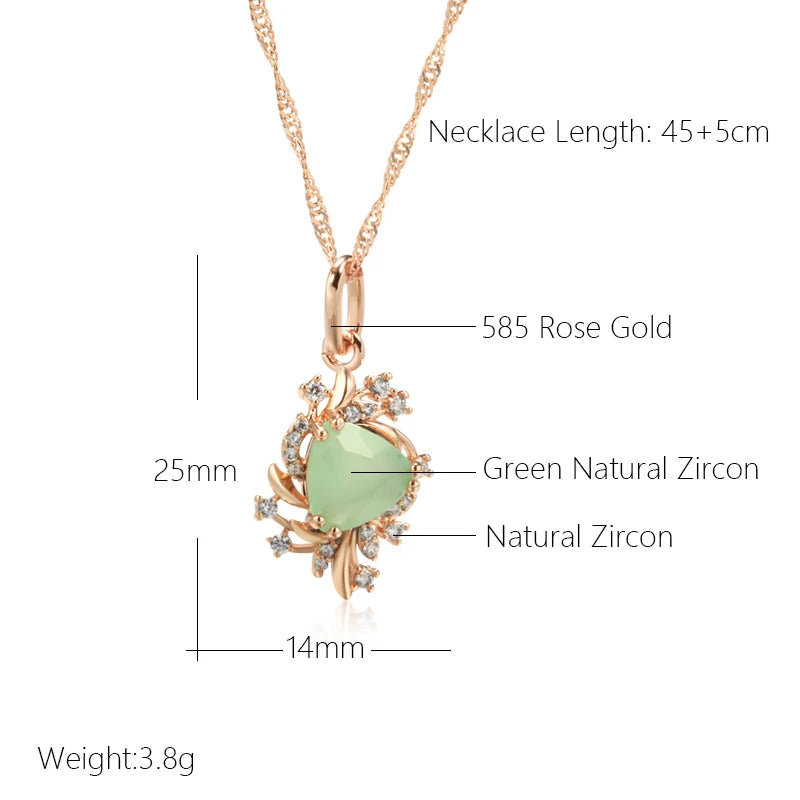Trend Crystal Flower Pendant Necklace for Women 585 Rose Gold Color Green Natural Zircon Accessories Fine Daily Jewelry