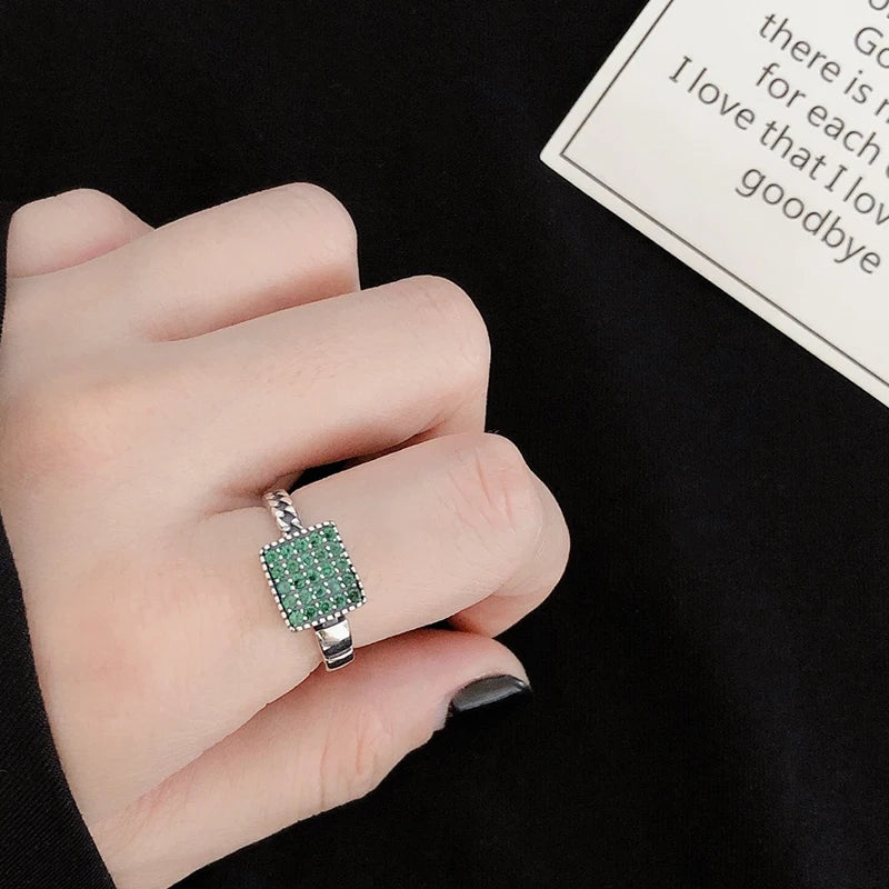 925 Sterling Silver Emerald Rings for Women Minimalist Style Fine Jewelry Luxury Natural Zircon Bride Wedding Ring