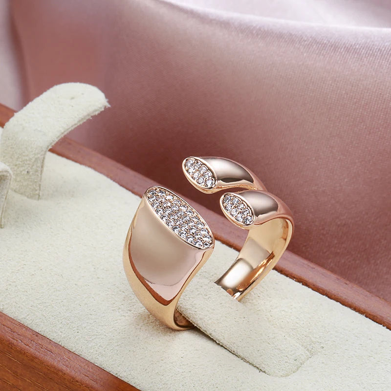 Trendy Classy Natural Zircon 585 Rose Gold Color Geometric Ring for Women Girls Party Fine Jewelry Christmas Gift