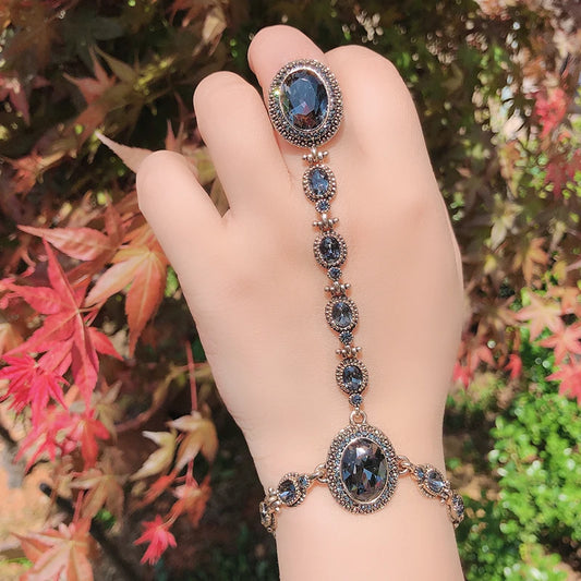 Luxury Boho Charm Bracelet Link Ring for Women 585 Alloy Gold Color Crystal Flower Link Bracelets Vintage Jewelry
