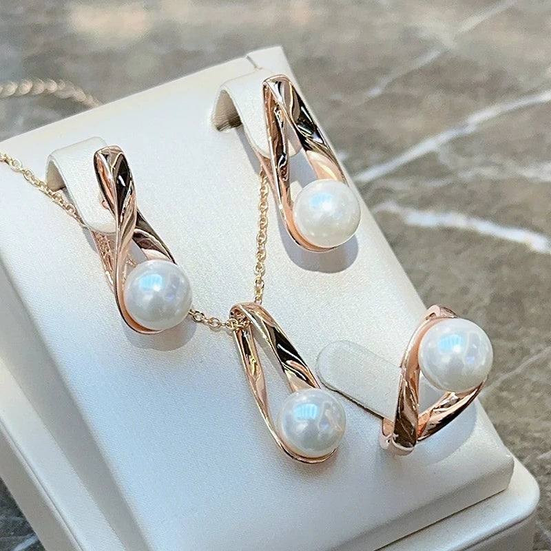 Pearl Rings for Women Unique Geometric Hollow Design Bridal Wedding Jewelry Daily Wear Gift