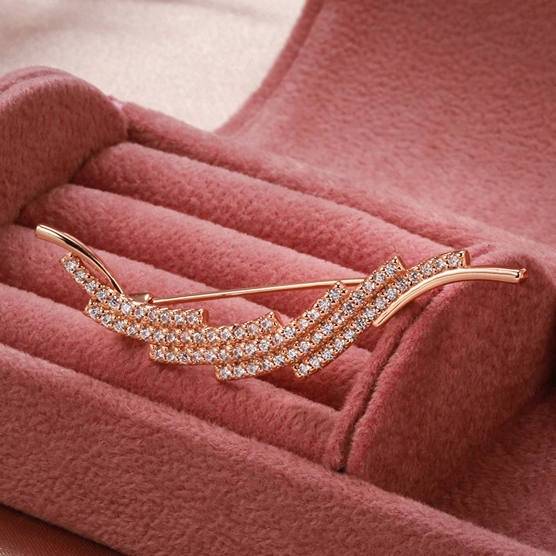 New 585 Rose Gold Fine Brooch for Women Creative Fashion Wedding Jewelry Unique Hollow Natural Zircon Boutonniere 2022 Hot