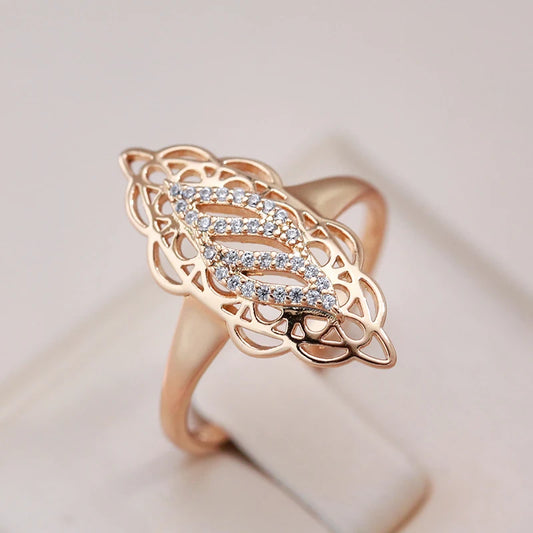 Elegant Vintage 585 Rose Gold Women Ring Natural Zircon Hollow Flower Ethnic Rings Trend Daily Vintage Jewelry