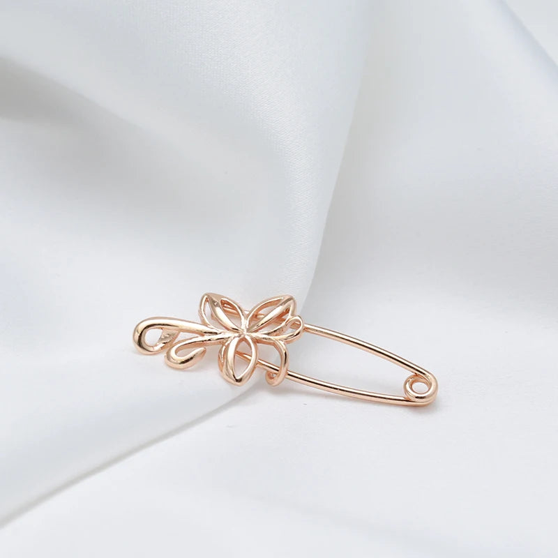 New Fashion 585 Rose Gold Women Brooch Wedding Jewelry Unique Creative Modern Fine Boutonniere Hot Hollow Metal Brooch
