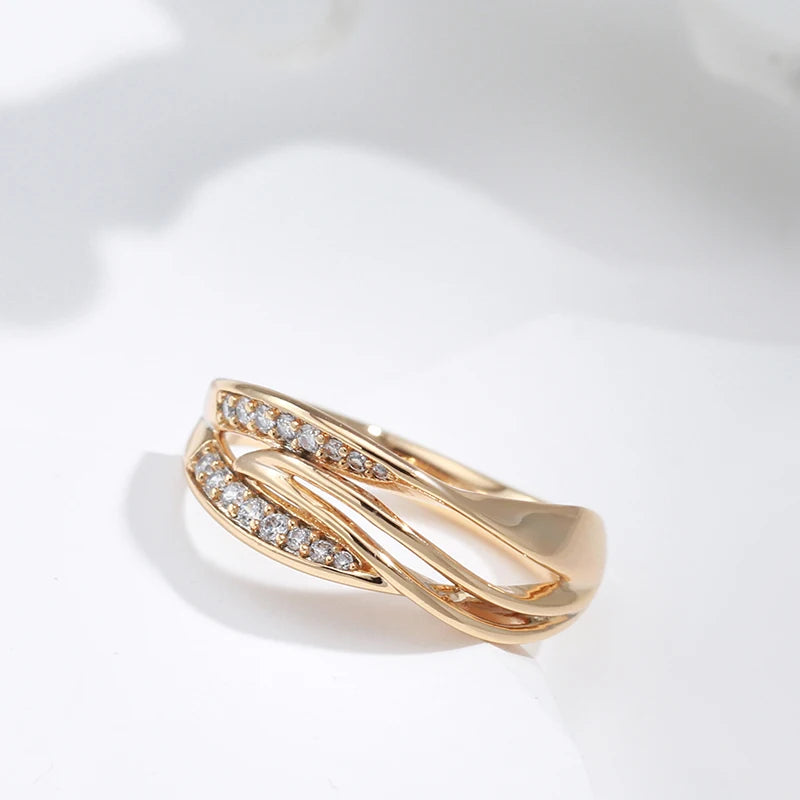 Simple Geometry Cross Ring for Women Fashion Design 585 Rose Gold with Natural Zircon Korean Party Daily Jewelry Girl