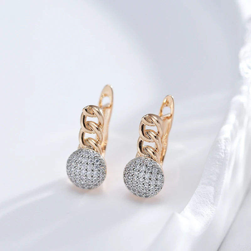 New Arrivals Micro-Wax Inlay Natural Zircon Earrings 585 Rose Gold Color Fashion Women Wedding Jewelry round Earrings