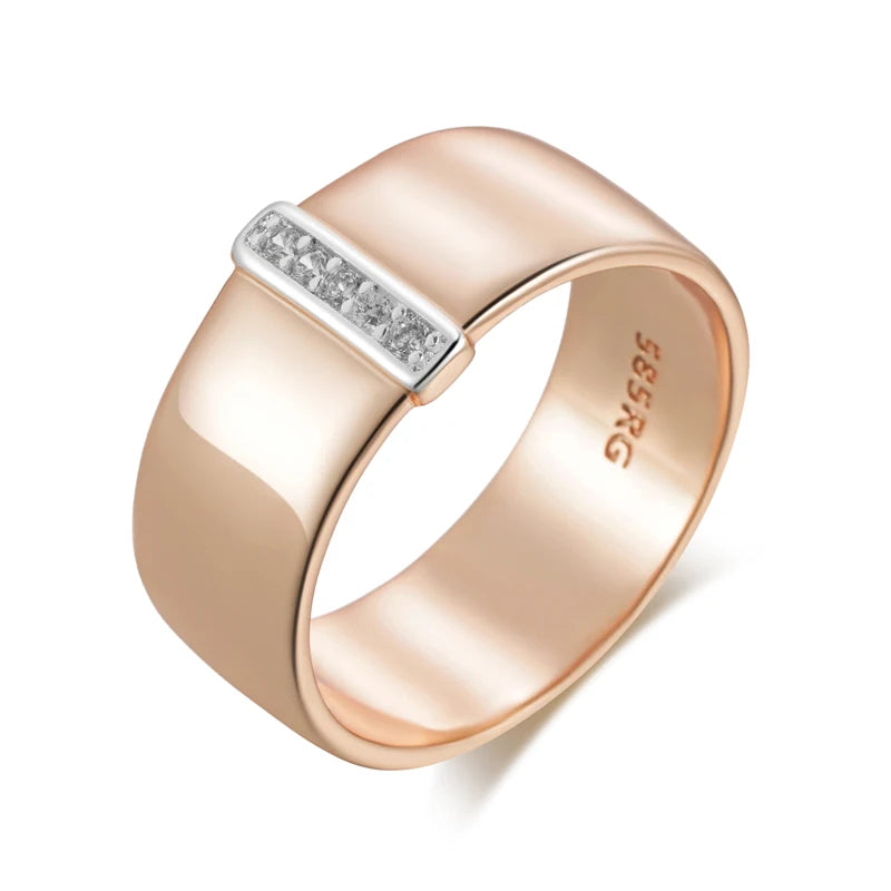 Daily Natural Zircon 10Mm Width Rings for Women 585 Rose Gold Silver Color Mix Setting Design Daily Bride Wedding Jewelry