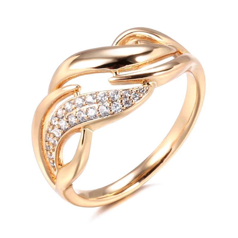 Luxury 585 Rose Gold Color Geometry Rings for Women Shiny Natural Zircon Accessories Ethnic Bride Wedding Jewelry Gift