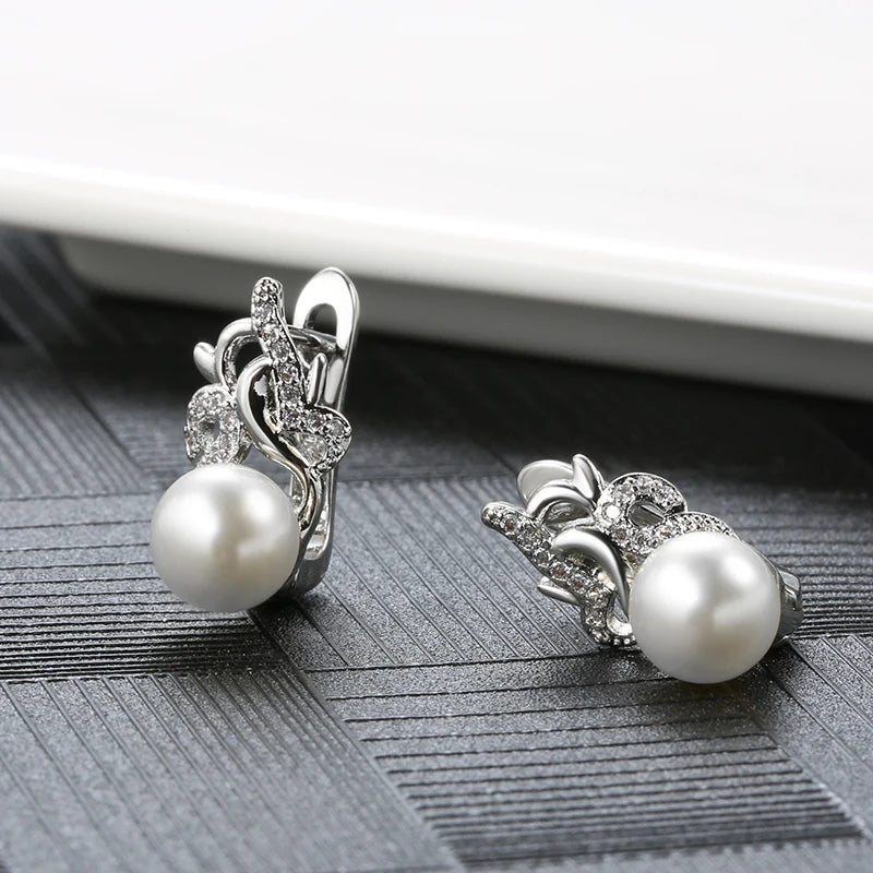 Trendy 18K Gold Pearl Stud Earrings for Women Party Accessories Natural Zircon Earrings Wedding Jewelry Crystal Gifts