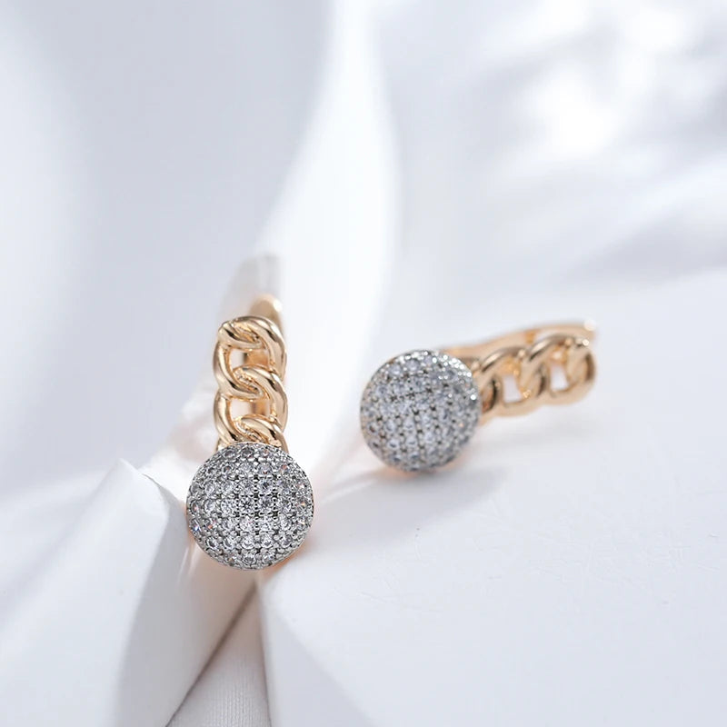 New Arrivals Micro-Wax Inlay Natural Zircon Earrings 585 Rose Gold Color Fashion Women Wedding Jewelry round Earrings