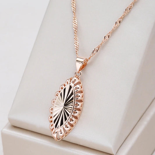 Rhombus Pendant Necklace for Women Unusual Creative Hollow Rhombus 585 Rose Gold Color Ethnic Vintage Jewelry