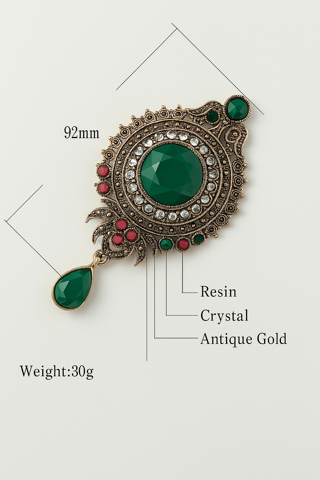 Boho Tibetan Silver Green Crystal Flower Brooch Pins Metal Scarf Clothing Christmas Gift Banquet Vintage Wedding Jewelry