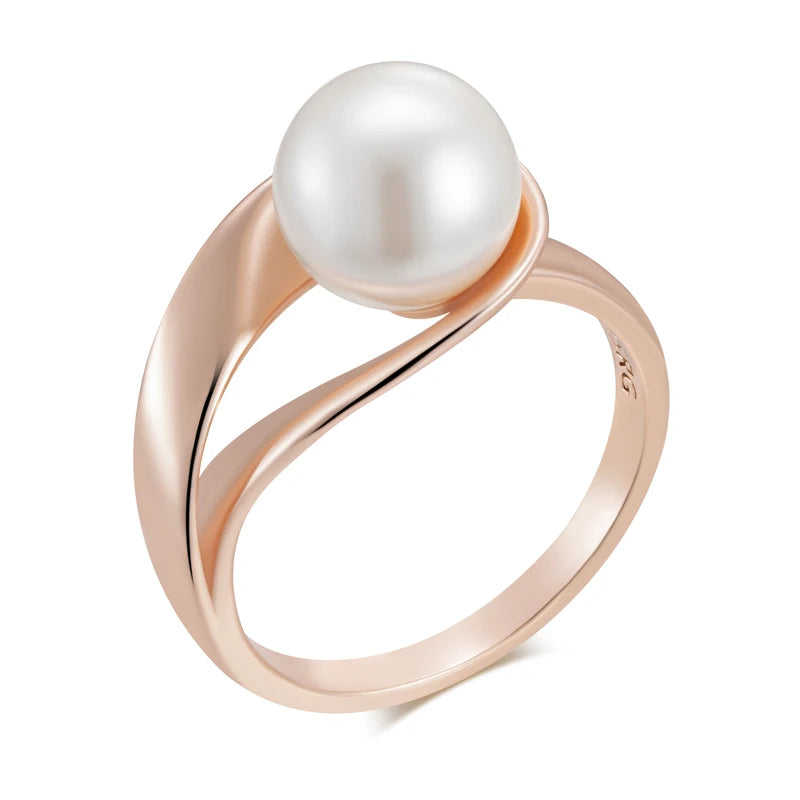 Pearl Rings for Women Unique Geometric Hollow Design Bridal Wedding Jewelry Daily Wear Gift