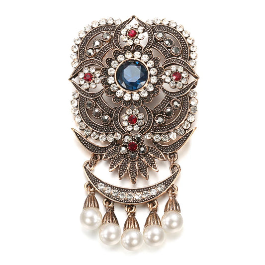 Ethnic Wedding Flower Bead Brooch Pin Old Gold Color Vintage Indian Jewlery Imitation Pearl Broches Brooches Bridal Gift