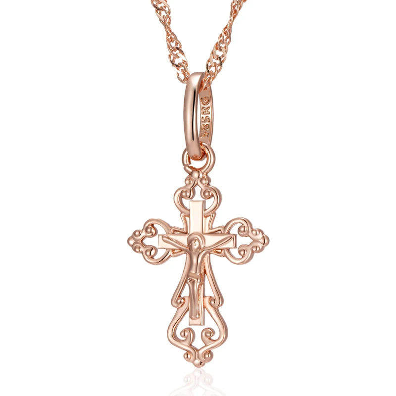  Rose Gold Cross Pendant Necklace for Women Men Charm Daily Fine Jewelry