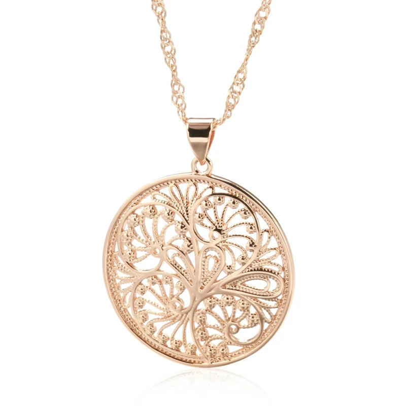 Round Flower Shape Pendant Necklace for Women Unusual Metal Flower 585 Rose Gold Color Big Pendant Fine Daily Jewelry