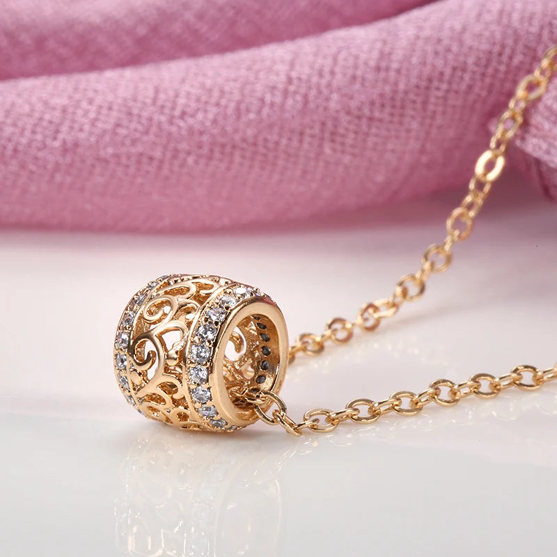 Luxury Hollow Flower Ring Necklace Micro-Wax Inlay Natural Zircon 585 Rose Gold round Long Pendants Women Fine Fashion Jewelry