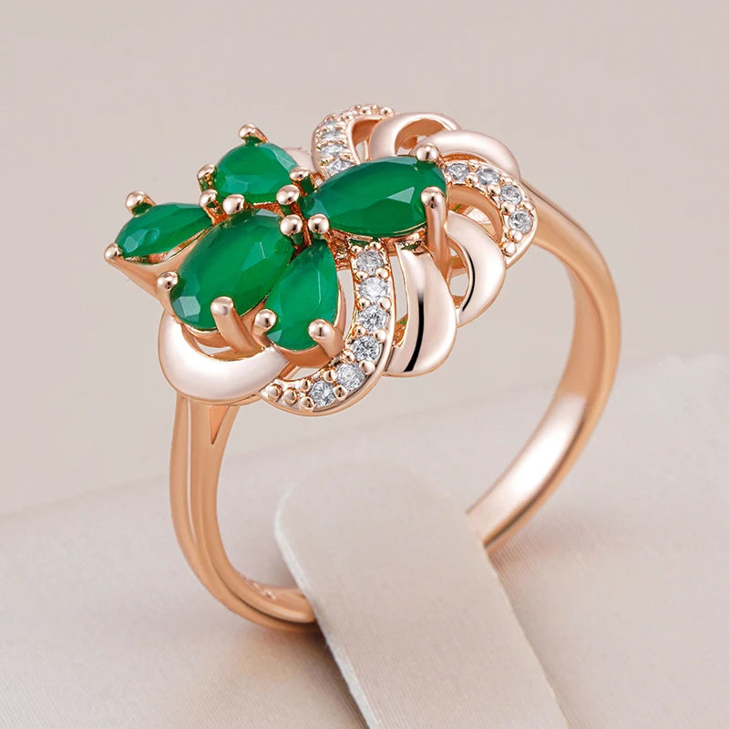 Unusual Full Sparkling Green Natural Zircon Ring for Women Luxury 585 Rose Gold Color High Quality Daily Fine Jewelry