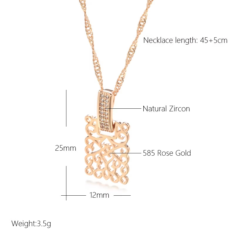 Square Rose Gold Pendant Necklace for Women with Vintage Natural Zircon Glossy Metal Necklace Trend Daily Jewelry