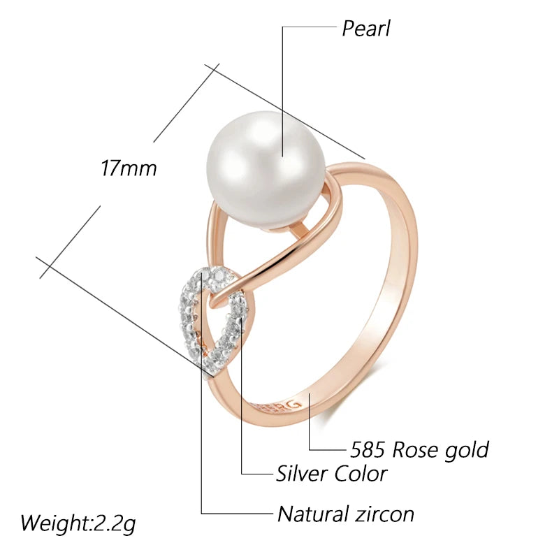 Luxury 585 Rose Gold Silver Color Mix Ring for Women Unique Geometric Pearl Natural Zircon Bridal Wedding Jewelry 2024 New
