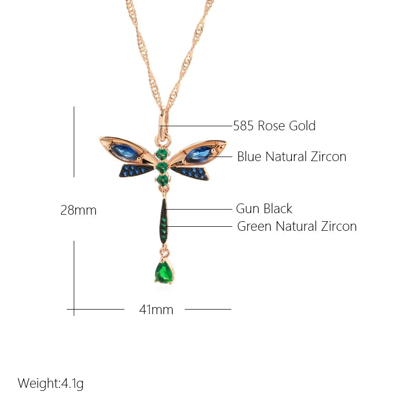 Dragonfly Pendant Necklace for Women 585 Rose Gold and Black Plating Vintage Daily Fine Jewelry