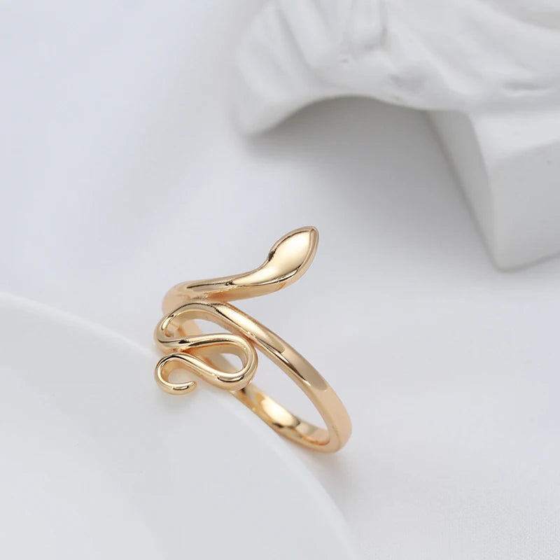 Snake Rings for Women 585 Rose Gold with Natural Zircon Heavy Metals Punk Rock Ring Vintage Animal Jewelry 