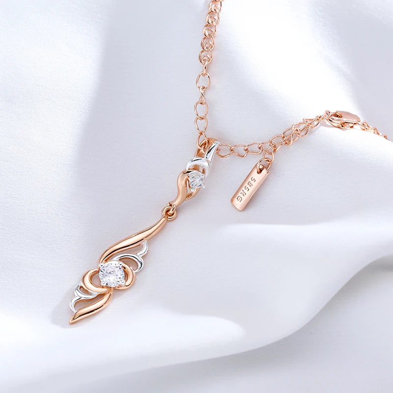 Unique Flower Shape Pendant Necklace Women Fashion 585 Rose Gold Silver Color Mix Boho Pendant Ethnic Daily Jewelry