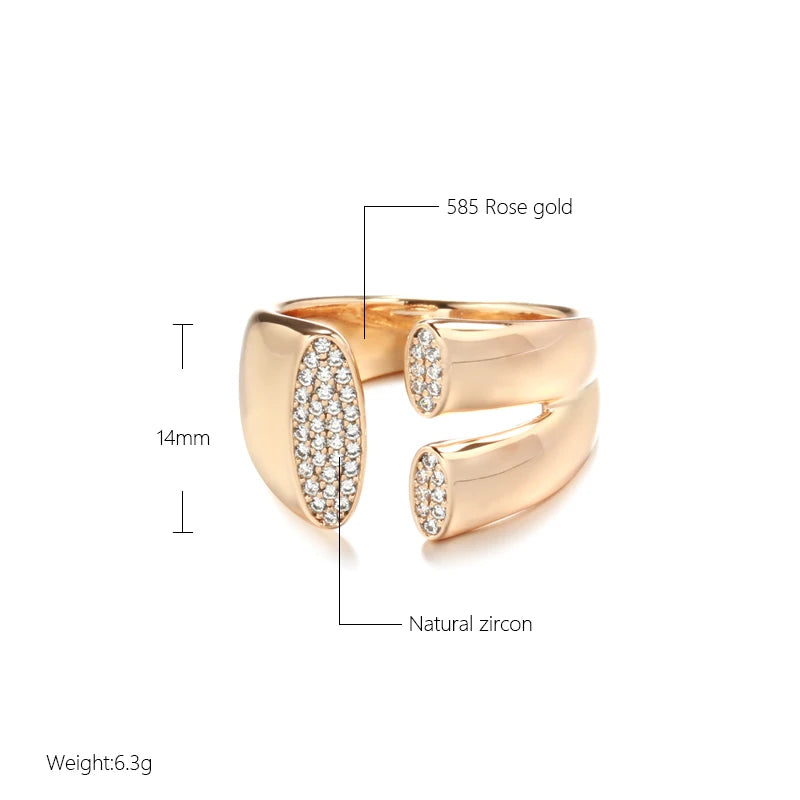 Trendy Classy Natural Zircon 585 Rose Gold Color Geometric Ring for Women Girls Party Fine Jewelry Christmas Gift