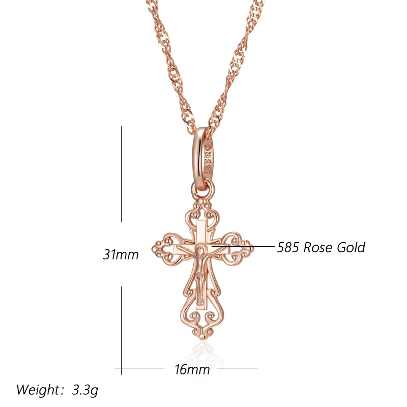  Rose Gold Cross Pendant Necklace for Women Men Charm Daily Fine Jewelry