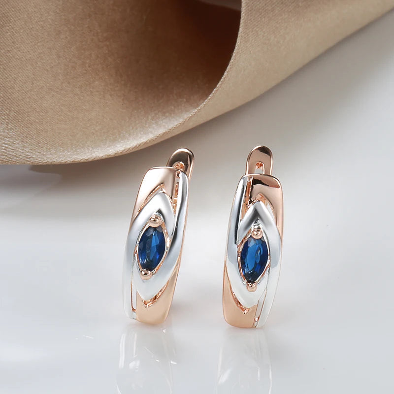 Luxury Blue Stone Earrings Ring Sets 585 Rose Gold Mixed Silver Natural Zircon Accessories Trendy Women Wedding Jewelry