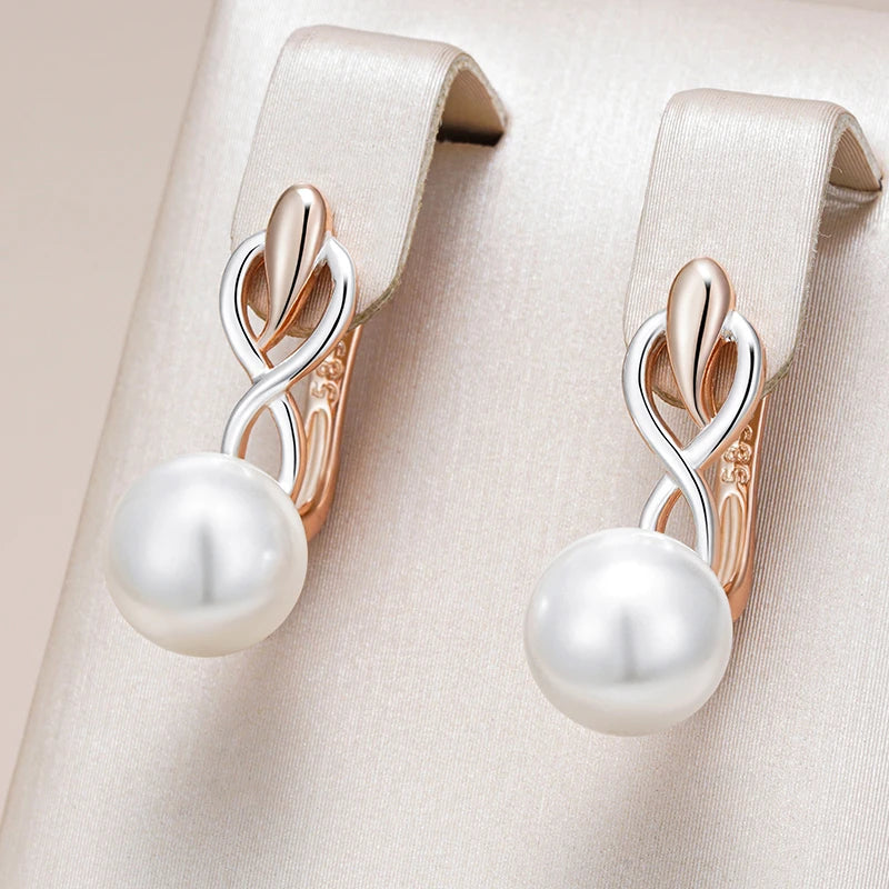 Fashion Geometry Pearl Drop Earrings for Women 585 Rose Gold Silver Color Mix Natural Zircon Boho Ethnic Wedding Jewelry