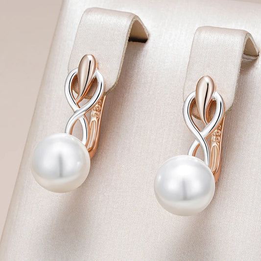 Fashion Geometry Pearl Drop Earrings for Women 585 Rose Gold Silver Color Mix Natural Zircon Boho Ethnic Wedding Jewelry