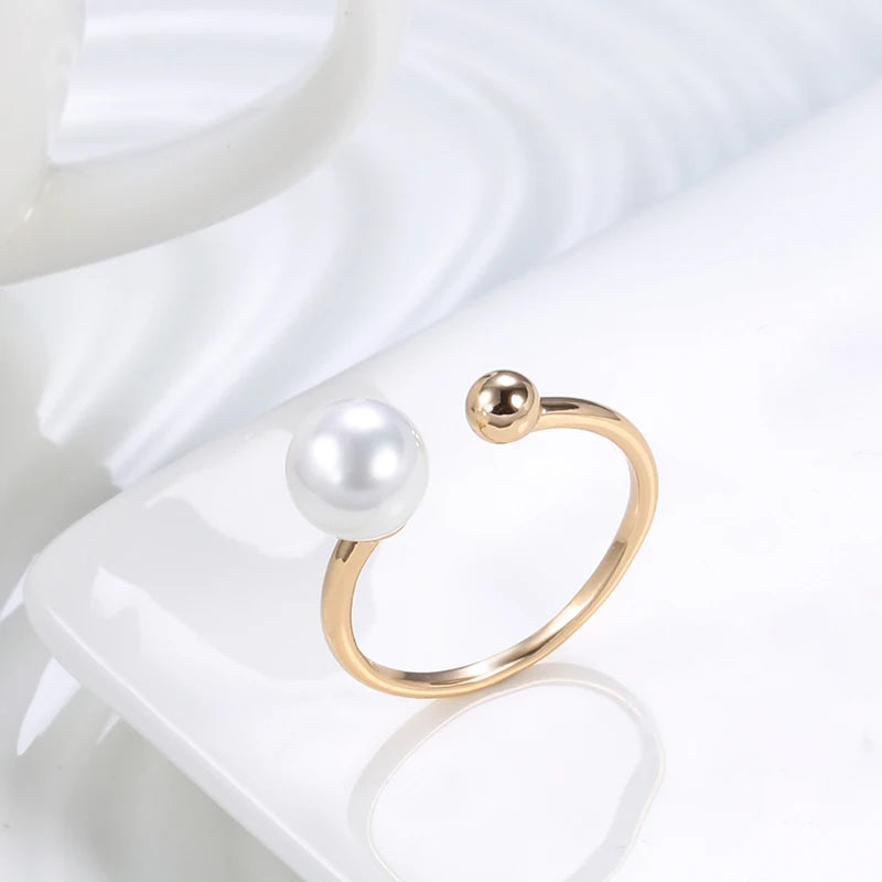 Pearl Ring Fashion Jewelry Ethnic Bride Wedding Ring Vintage Fine 585 Rose Gold Jewelry