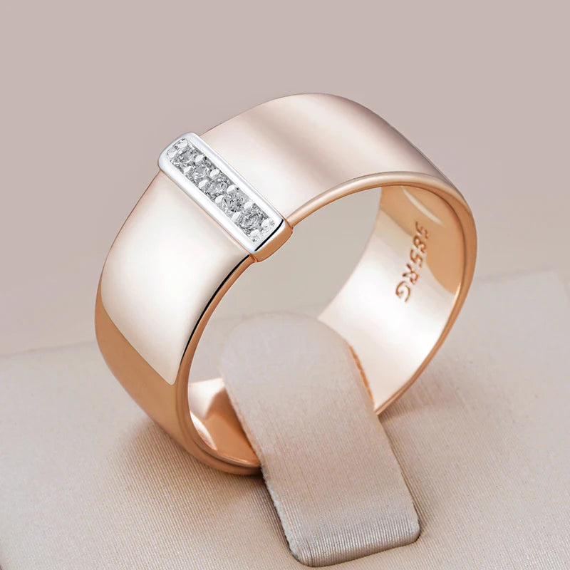 Daily Natural Zircon 10Mm Width Rings for Women 585 Rose Gold Silver Color Mix Setting Design Daily Bride Wedding Jewelry