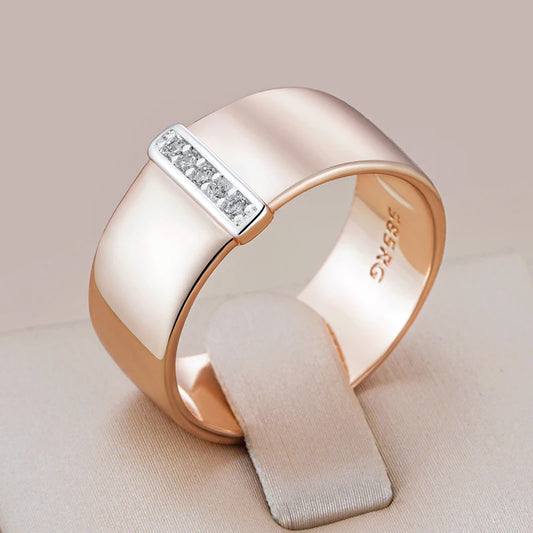 Daily Natural Zircon 10Mm Width Rings for Women 585 Rose Gold Silver Color Mix Setting Design Daily Bride Wedding Jewelry