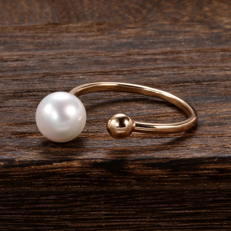 Pearl Ring Fashion Jewelry Ethnic Bride Wedding Ring Vintage Fine 585 Rose Gold Jewelry
