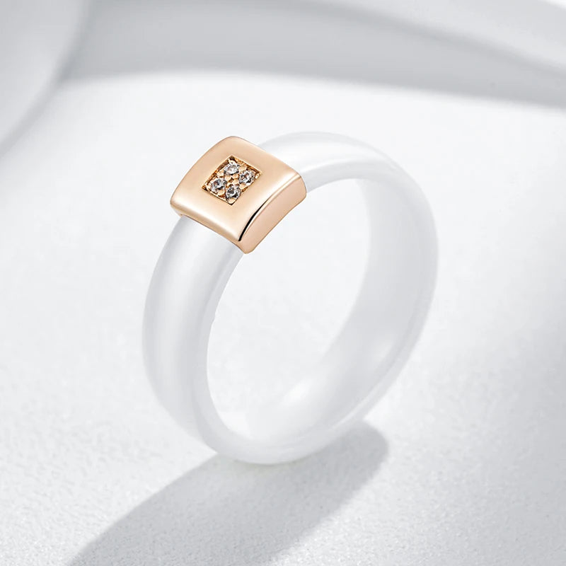 Black Beauty Ceramics Ring for Women Fashion 585 Rose Gold Color Natural Zircon Accessories High Quality Daily Fine Jewelry