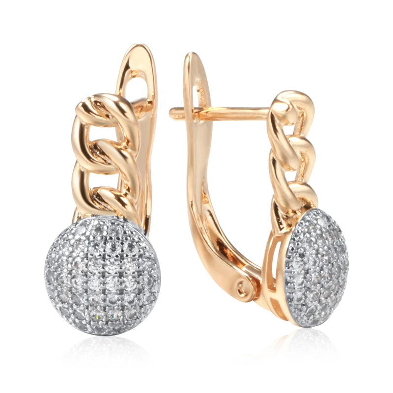 New Arrivals Micro-Wax Inlay Natural Zircon Earrings 585 Rose Gold Color Fashion Women Wedding Jewelry round Earrings