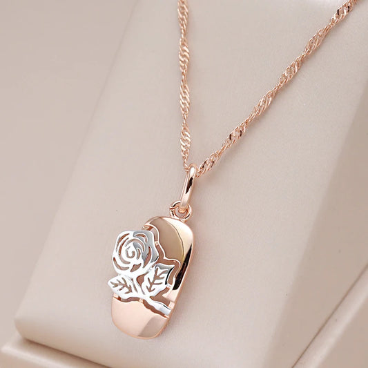 Silver Rose Gold Silver Color Mix Hollow Rose Flower Pendant Necklace for Women Wedding Party Daily Vintage Jewelry