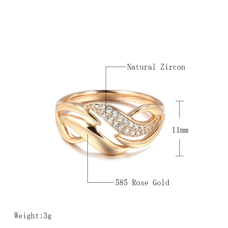 Luxury 585 Rose Gold Color Geometry Rings for Women Shiny Natural Zircon Accessories Ethnic Bride Wedding Jewelry Gift