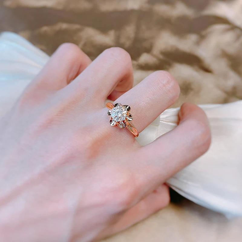  Crystal Flower 585 Rose Gold Women Earrings Ring Sets Natural Zircon Earrings Trend Unusual Creative  Jewelry