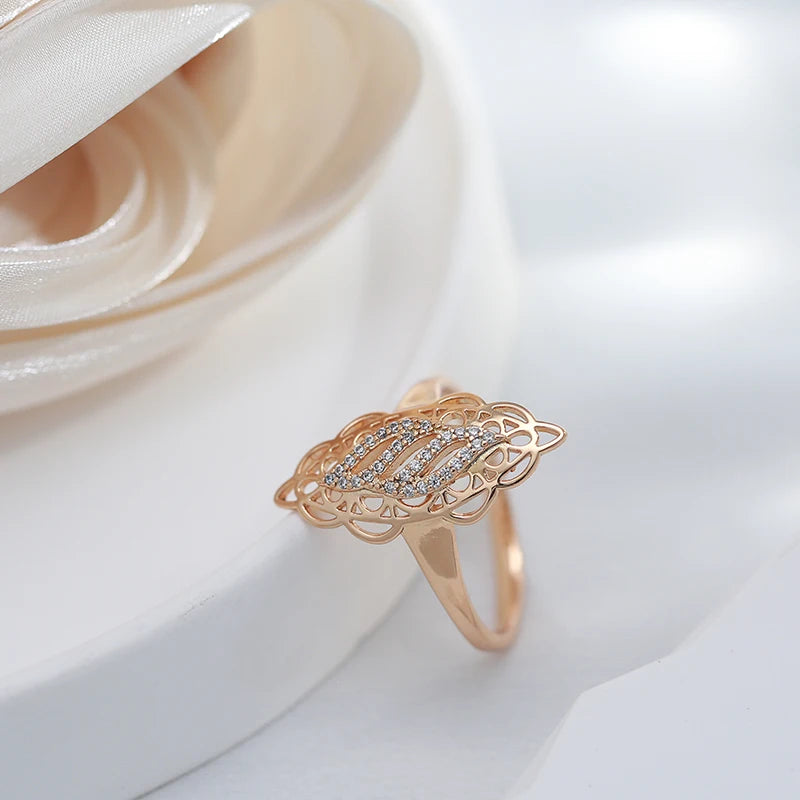 Elegant Vintage 585 Rose Gold Women Ring Natural Zircon Hollow Flower Ethnic Rings Trend Daily Vintage Jewelry