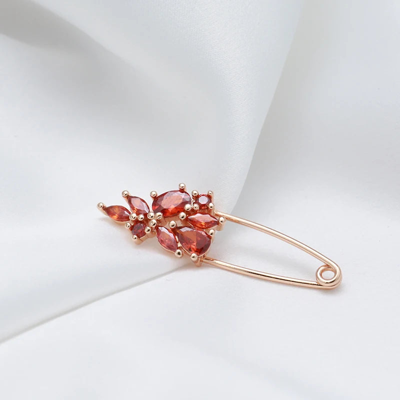 Hot 585 Rose Gold Fine Brooch for Women Creative Fashion Wedding Jewelry Unique Red Natural Zircon Boutonniere 2022 New