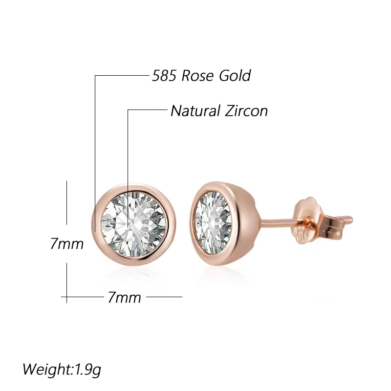 Stud Earrings for Women Simple 585 Rose Gold Color round Earrings High Quality Daily Fine Jewelry