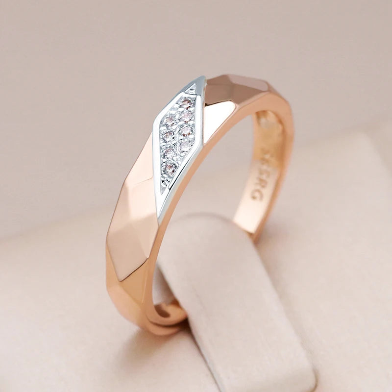 Luxury Natural Zircon  Rings for Women 585 Rose Gold Silver Color Mix Unique Design Fine Daily Jewelry