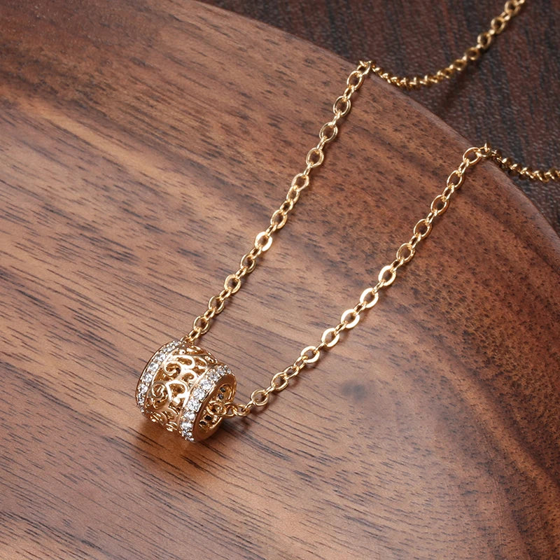 Luxury Hollow Flower Ring Necklace Micro-Wax Inlay Natural Zircon 585 Rose Gold round Long Pendants Women Fine Fashion Jewelry